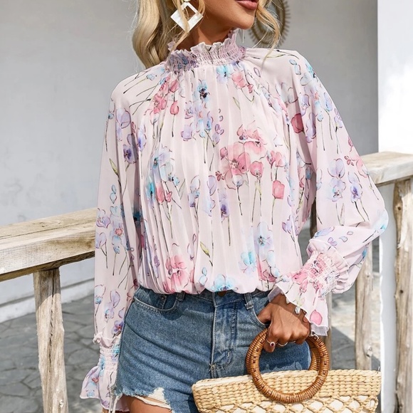 09 Boho Floral Print Frill Neck Ruffle Sleeve Blouse - Picture 5 of 8